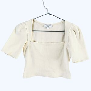 Derek Lam Rent The Runway Cream Puff Sleeve Ribbed Square Neck Crop Top Sz Small